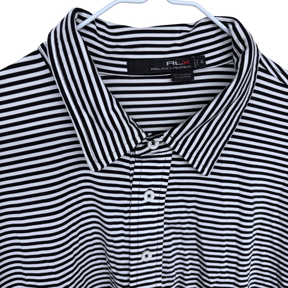 Mens‎ RLX Golf Polo Shirt XL Black & White Striped Performance Ralph Lauren
